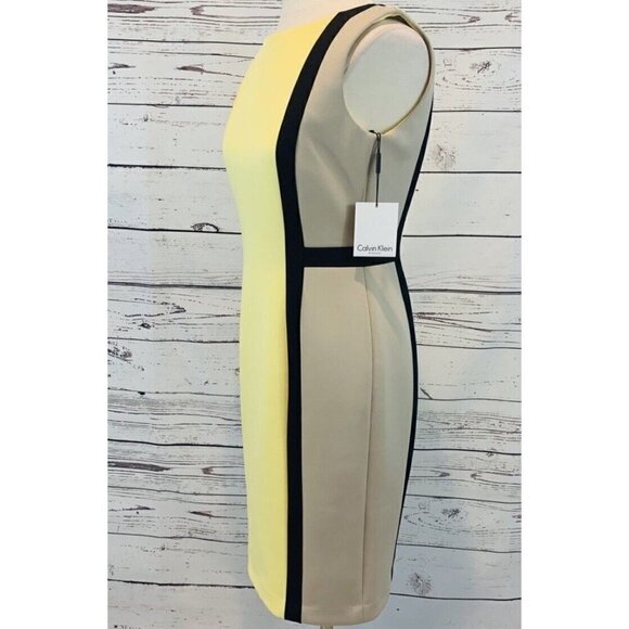 Calvin Klein Sz 4 Yellow Black Color Block Sheath Pencil Dress Stretch NWT NEW! - Picture 5 of 11